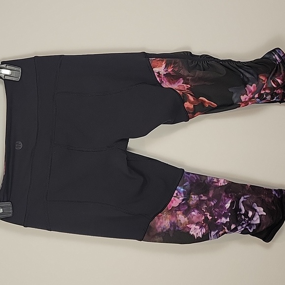 Lululemon Cropped Capri Yoga Leggings Women Size 4 Floral Low Rise - Picture 3 of 10